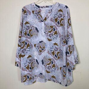 Violet + Claire Blouse Women's 1X Peplum Long Sleeve Floral Sheer Beige Pink